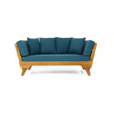 Expandable Daybed With Cushions,Outdoor Couch Acacia Wood Patio Couch With Adjustable Armrests,Outdoor Convertible Sofa With Removable Cushions&Pillows For Patio, Porch, Poolside