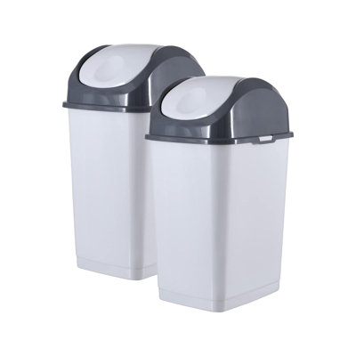 Petite poubelle en plastique Superio de 2,5 gallons avec couvercle pivotant, poubelle compacte pour bureau, chambre à coucher, salle de bain, dortoir, 10 pintes Poubelle portative (blanc fumée / gris, paquet de 2)