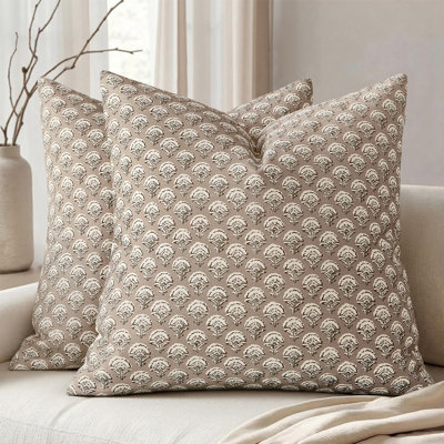 Ensemble de 2 housses de coussins décoratifs floraux neutres, coussins décoratifs rétro à imprimé bohème et coussins de style campagnard à motif de ressorts, pour salon moderne, 20 x 20 pouces, taupe clair