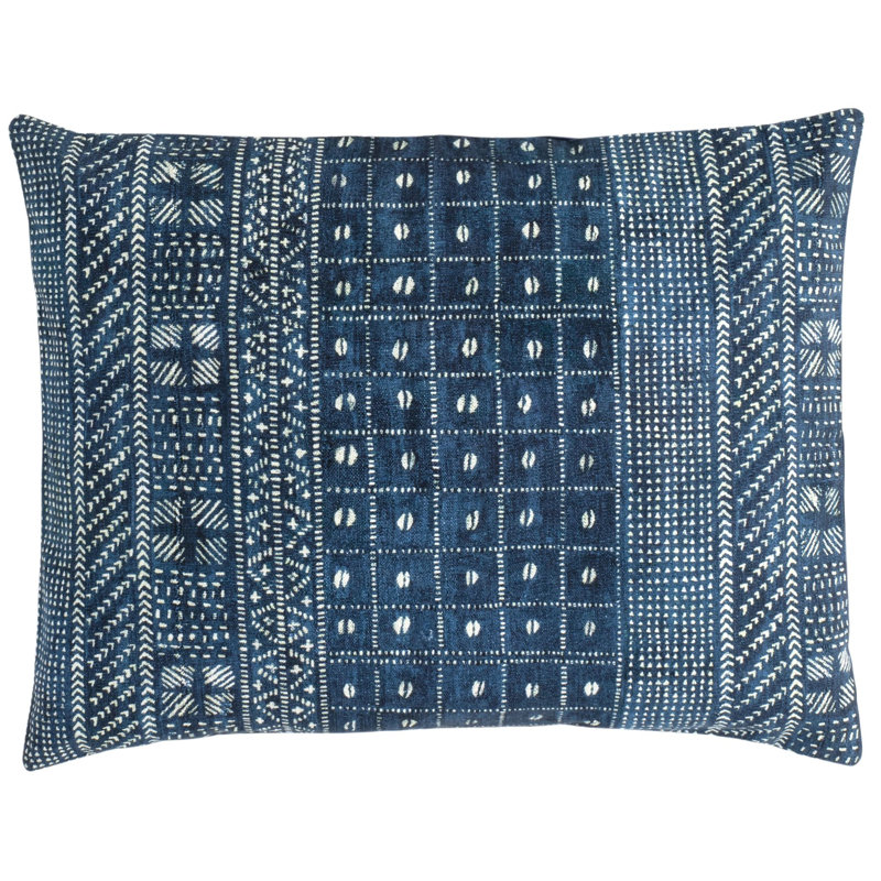 Indigo Blue Cotton-Linen Queen Sham with Button Closure