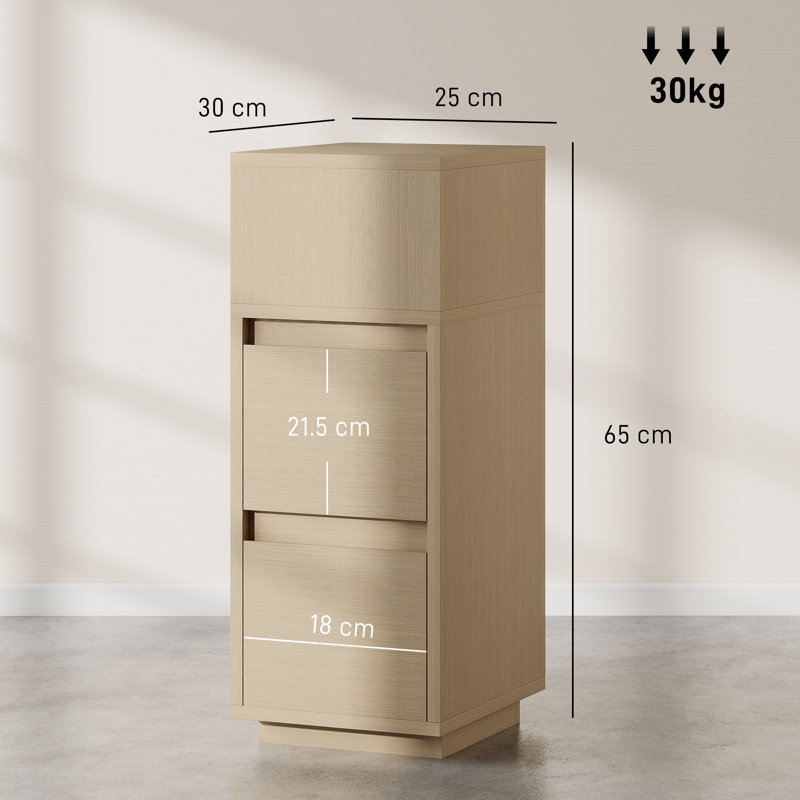 25cm W Particle Board Bedside Table, Natural Wood Finish