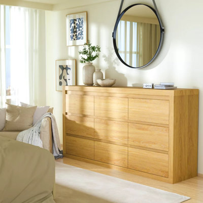 9 Drawer Modern Wooden Dresser with Handleless Design, Wide Storage Chest for Bedroom Living Room Entryway