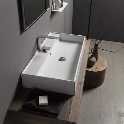 Scarabeo By Nameeks Teorema 18.1'' Glossy White Vitreous China Rectangular Bathroom Sink with Overflow