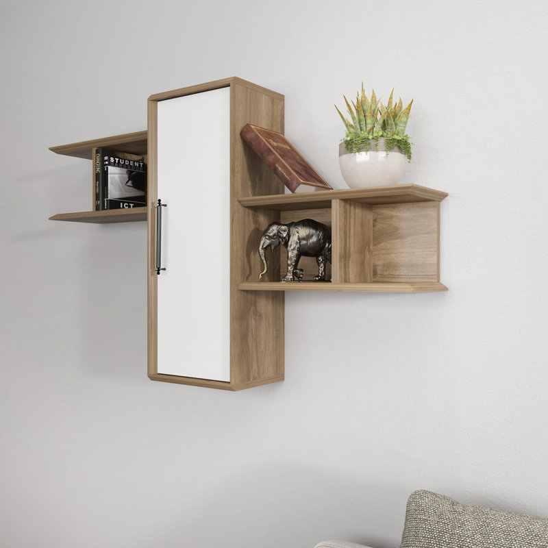 Modern Wall Shelf, Walnut & White Finish, 46.8 x 13.8 x 20.4 inches | 100% Melamine Coated Particle Board, Thickness: 0.7 inches | Stylish Storage Solution for Living Room, Office, or Bedroom, Durable & Elegant Design
