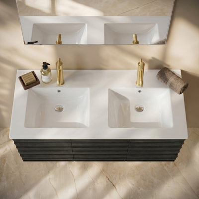 48" Double Basin Vanity Sink Top in Glossy White