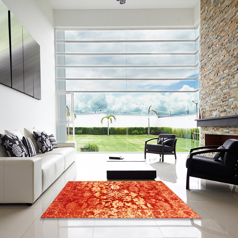 Tapis contemporain rouge / jaune Nia, Carré 4 pi