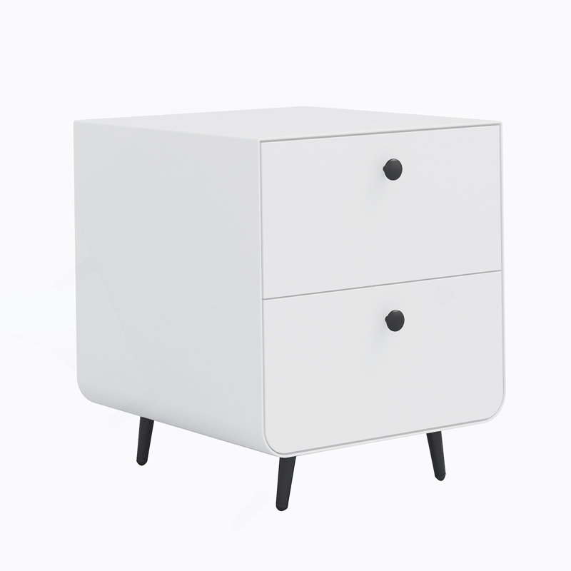 Modern Nightstand, Steel Cabinet, 2 Drawers, Circular Handle