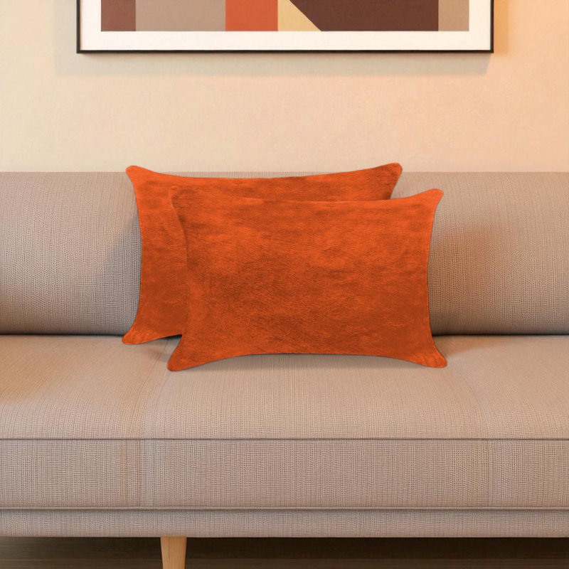 Ensemble de 2 coussins en cuir de vache 5 pouces Trio, Orange, Rectangle H 11,77 po x l 19,74 po