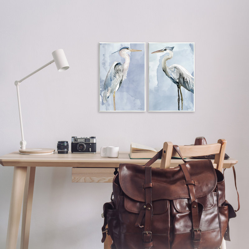 «Heron Birds Stand Blue Sky Watercolor» par Stellar Design Studio, ensemble de 2 peintures, H 15 po x l 10 po
