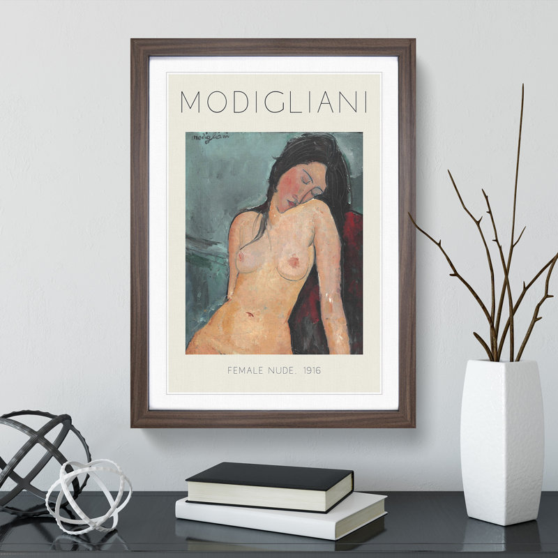 Female Nude by Amedeo Modigliani - Single Picture Frame Print, 36cm H x 27cm W x 2cm D, Walnut Framed