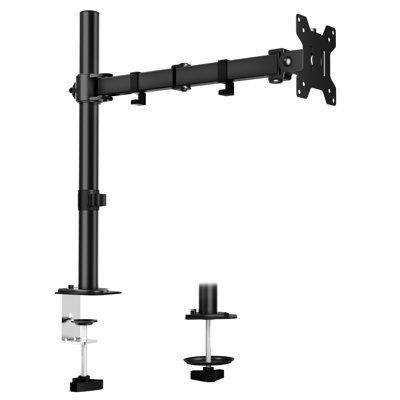 ERGOMAKER Single Monitor Mount for Desk, Monitor Stand Fits 13" to 27" LCD Screens, Fully Adjustable Display Arm with C-Clamp and Grommet Base, VESA 75x75 100x100mm, Black