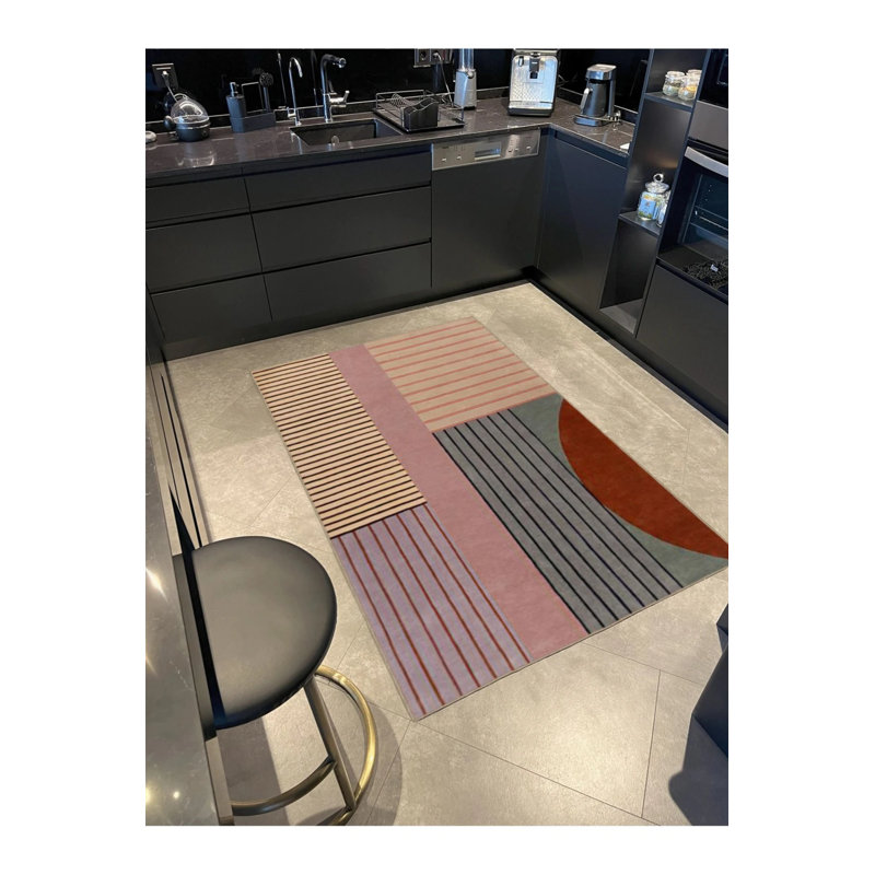 Tapis moderne tissé à motif géométrique coloré, Rond 5 pi
