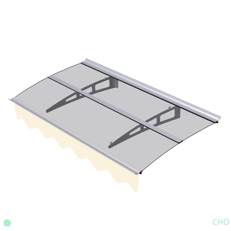 Door Window Awning Canopy Made Of  0.137 Inch Thick Crystal Solid Polycarbonate Sheet And Aluminum Alloy With Valance In Size Of 59" Wide X 34" Deep For Wooden Wall House