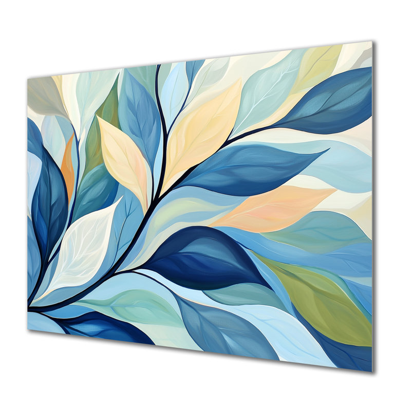 Feuilles de sépia bleu et vert délavées, 34" H x 44" W