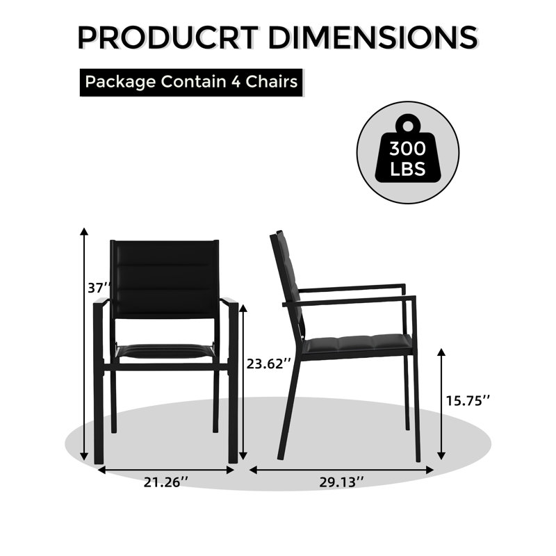Stackable Patio Chairs Set of 4, Outdoor Aluminium Dining Chairs with Armrest 300Lbs Weight Capacity, Outdoor Patio Furniture Wider Seat for Balcony, Garden, Backyard