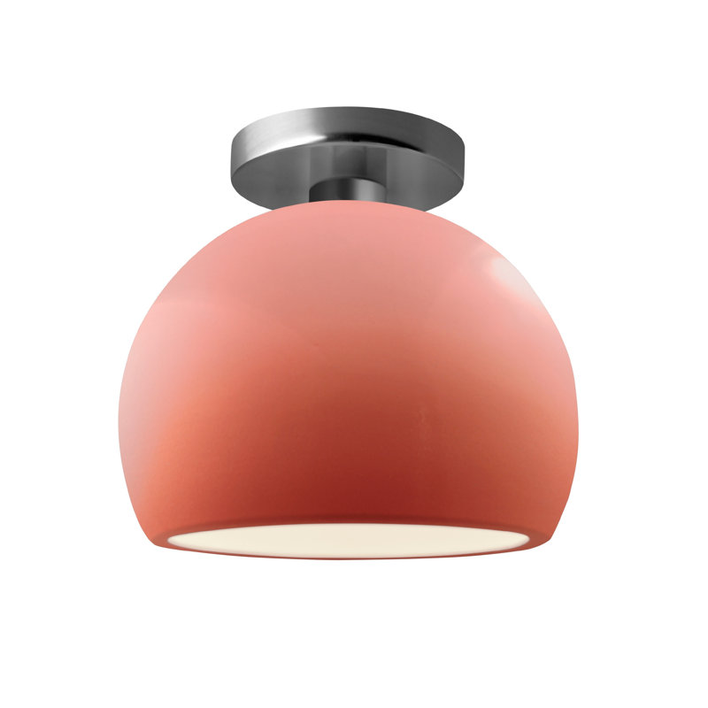 Plafonnier semi-encastré en céramique Dottie, H 7 po x l 7 po x P 7 po, Rosé brillant, Nickel brossé