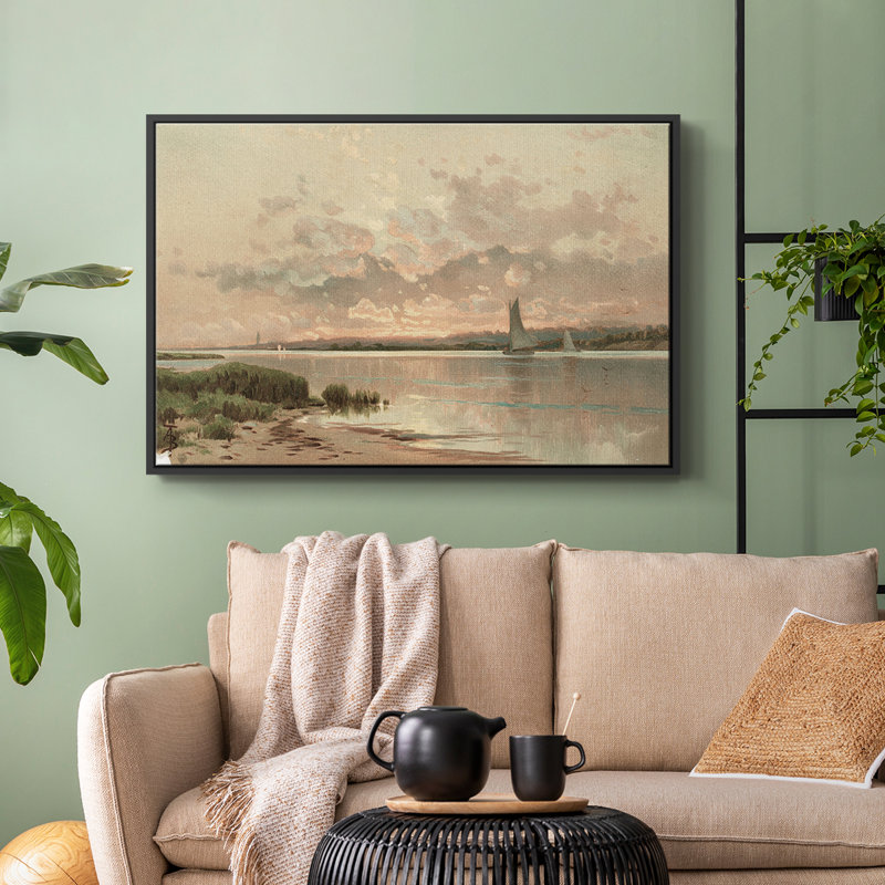Paysage rétro - XL, H 27 po x l 41 po x P 2 po, Toile avec cadre flottant noir