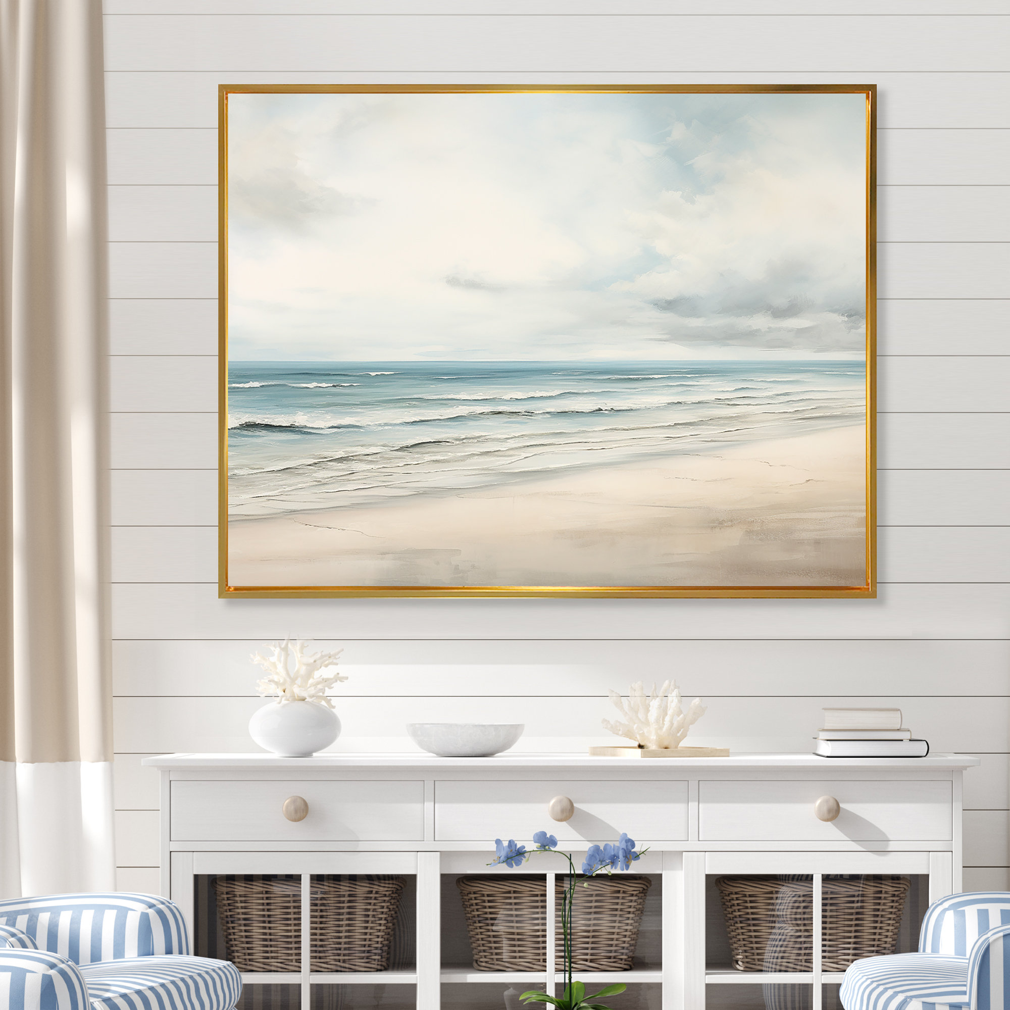 Design Art Soft Color Beach Horizon Ii - Beach & Ocean Canvas Art Print 