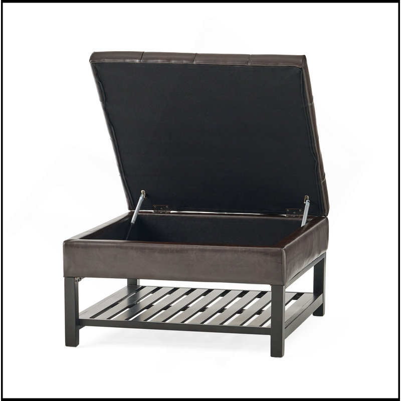 Sophisticated Square Ottoman With Storage And Bottom Rack, A Stylish And Functional Addition To Any Room