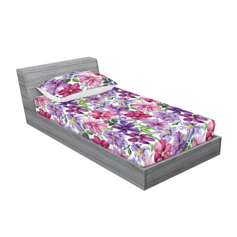 Drap-housse et taies décoratives 3 pièces Ambesonne, Lilas, indigo, magenta / floral