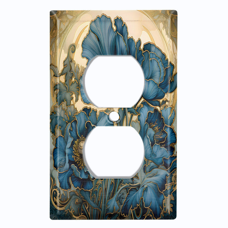 Couvercle de plaque d'interrupteur en métal; Recto verso standard US 1 bande - Image imprimée de fleurs de pavot bleu