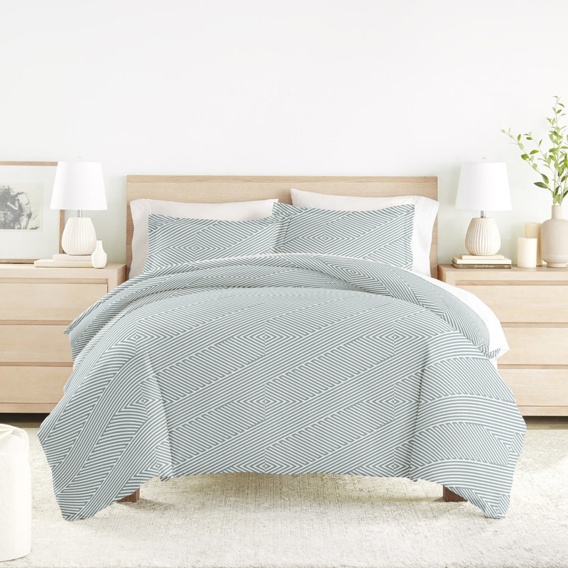 Light Blue Geometric Microfiber Twin/Twin XL Duvet Cover Set