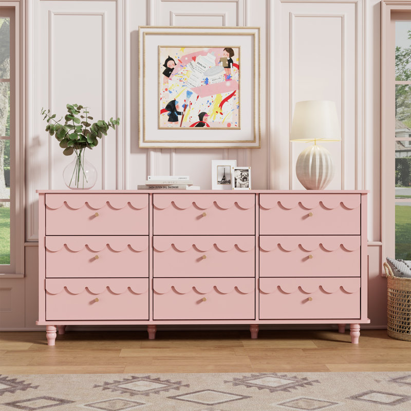 Commode de décoration florale 9 tiroirs 63,1 po, Rose