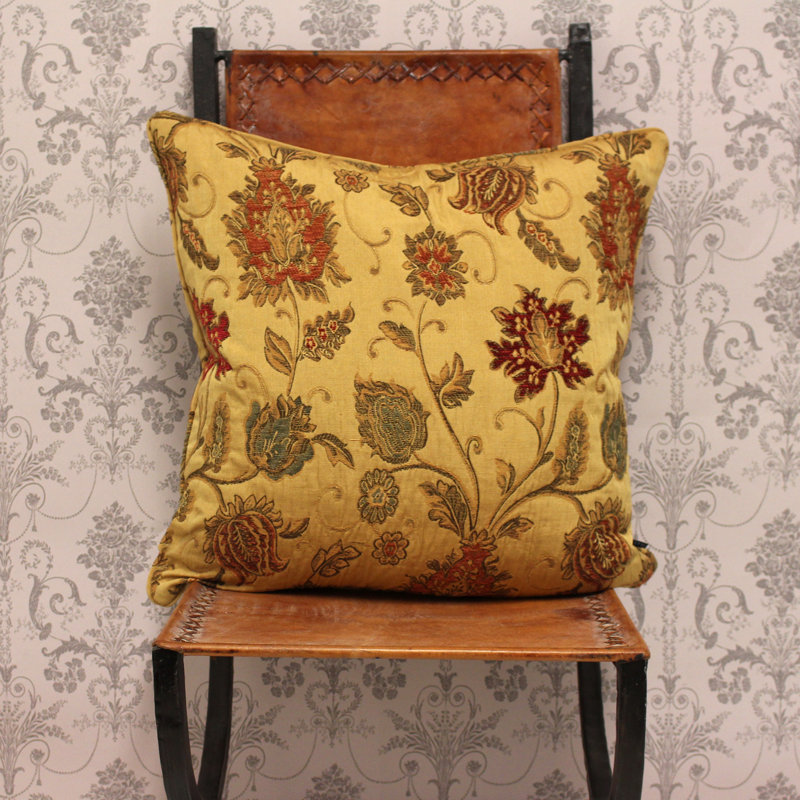 Zurich Floral Jacquard Cushion Cover, 55 x 55cm, Gold Yellow