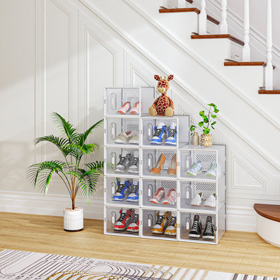 Medium Shoe Storage Box Organizers Stackable (Set Of 12)