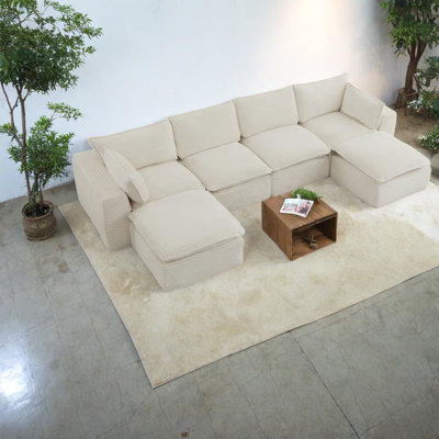 Plush Corduroy Sectionals For Living Room, Multifunctional Modern Style