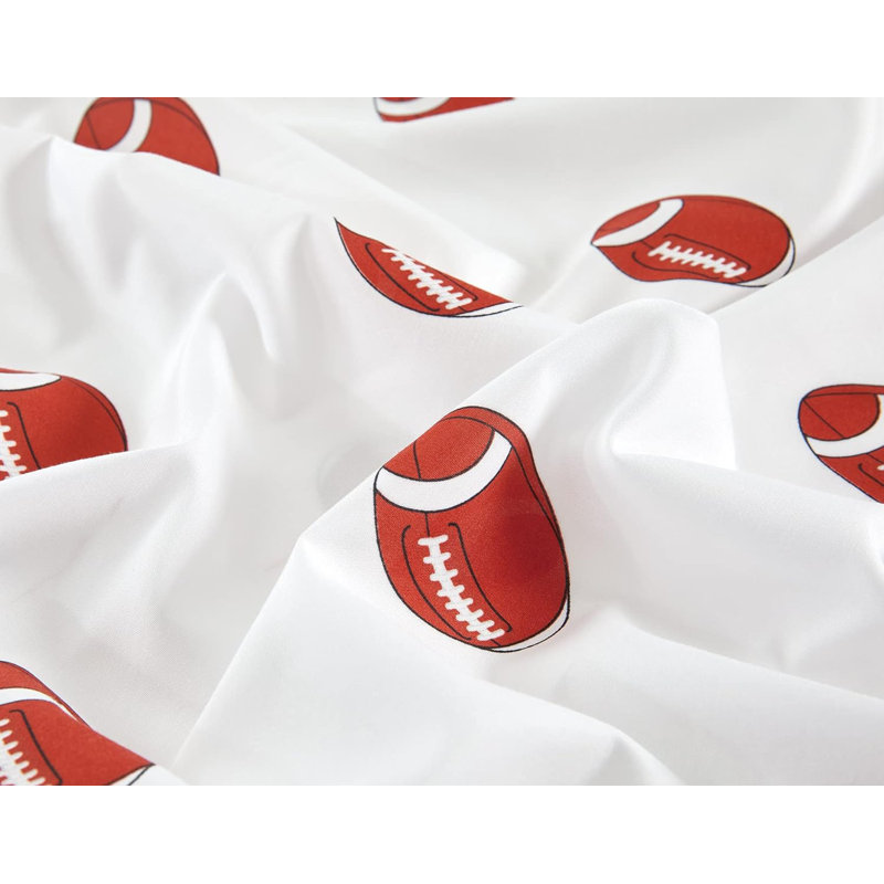 White and Red Football Microfiber Queen Sheet Set