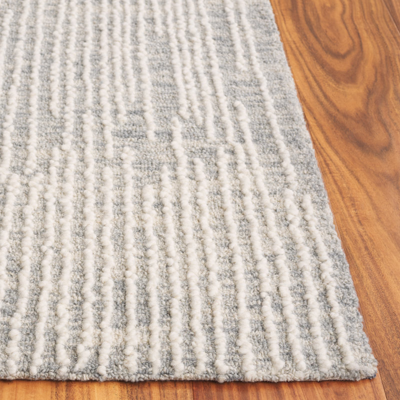 Tapis abstrait en laine / coton touffeté à la main Valeshia gris / gris clair / ivoire, Rectangle de 5 pi x 8 pi
