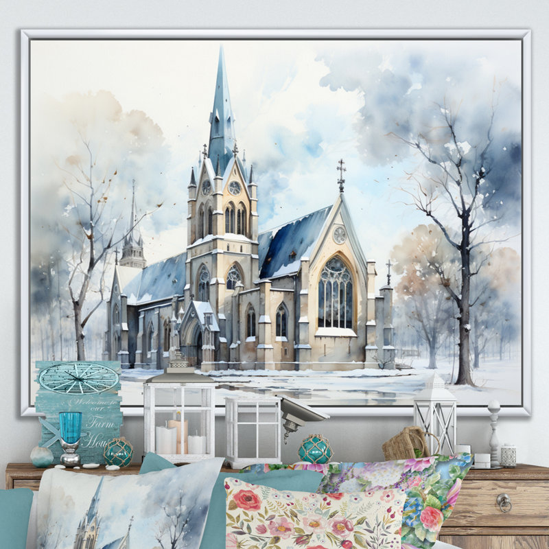 " Church Minimalism Harmony ", White Floater Framed, 12" H x 20" W x 1" D