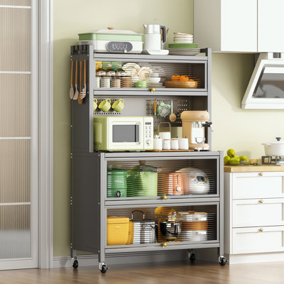 Armoire de cuisine avec rangement à 5 niveaux en métal et roulettes