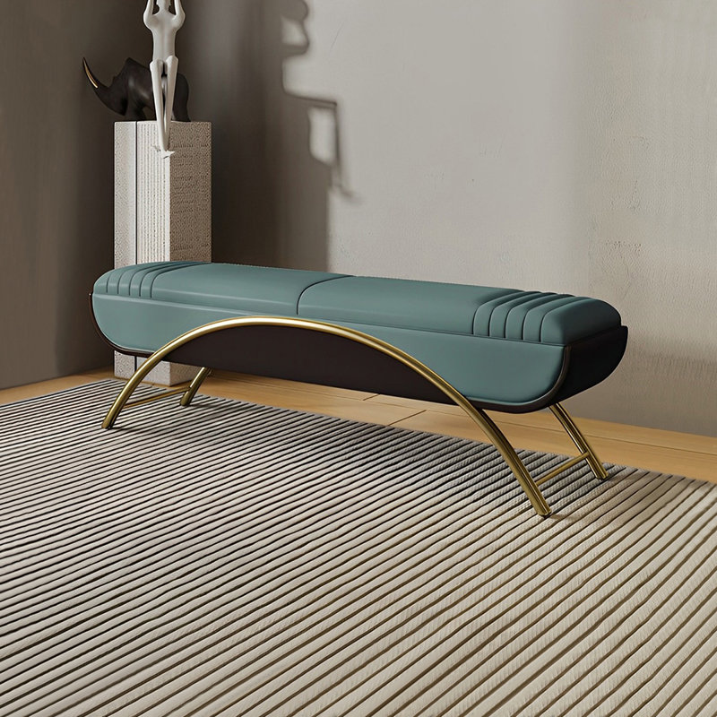 Italian Light Luxury Bed End Stool Storage Stool Upholstered Storage Bench, Cadet Blue/Dark Brown
