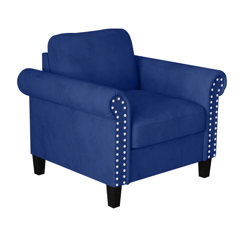 Fauteuil en velours l 35,88 po Shila, Velours bleu