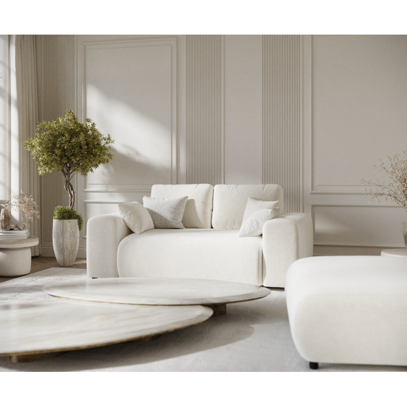 Two-seater square arms loveseat sofa, Beige