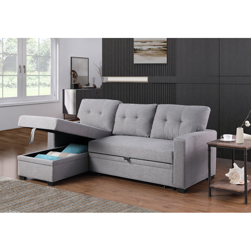 Upholstered L-Shaped Sectional Reversible, Light Gray Cotton