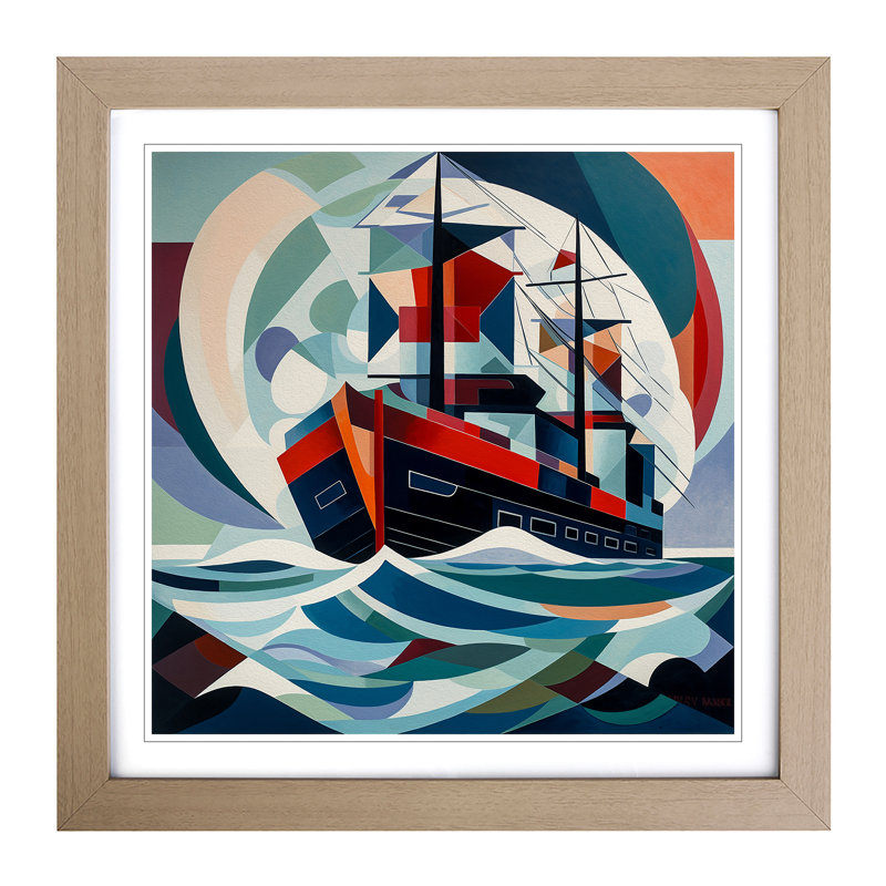 Ship On The Ocean Constructivism No.3 - Single Picture Frame Print on Wood, Oak