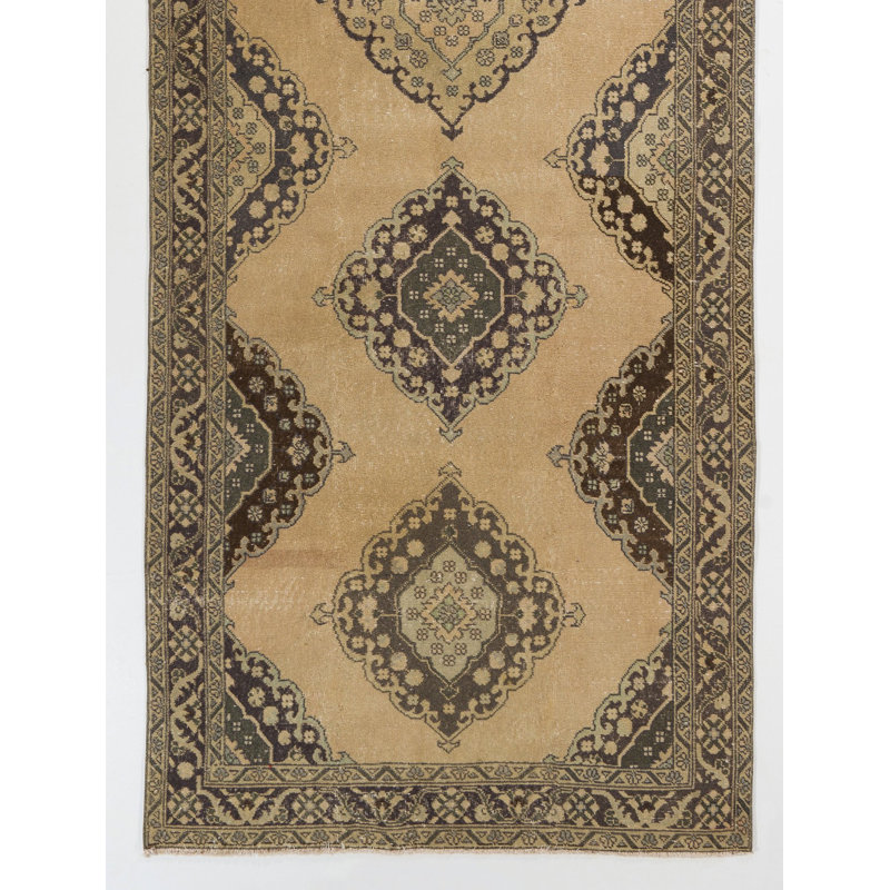 Chemin de table rétro Oushak. Tapis noué à la main pour couloir