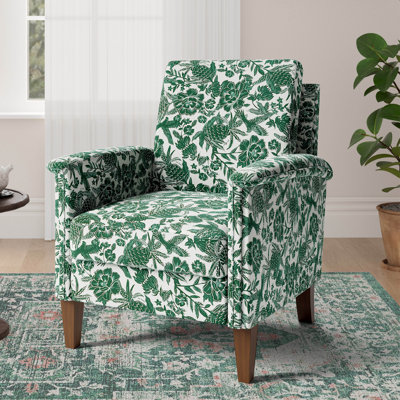 29" Wide Floral Upholstered Armchair With Solid Wood Legs, Traditional Accent Chair