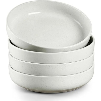 Set Of 4 Large Pasta & Salad Bowls – 33oz Ceramic Dinner Bowls, Wide Shallow Soup & Cereal Bowls, Scratch-resistant, Microwave & Dishwasher Safe (milky White)