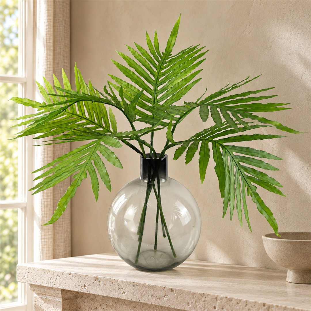 Leaf Artificial Plant Bundle with Ball Vase - 80cm - Green - Image 6