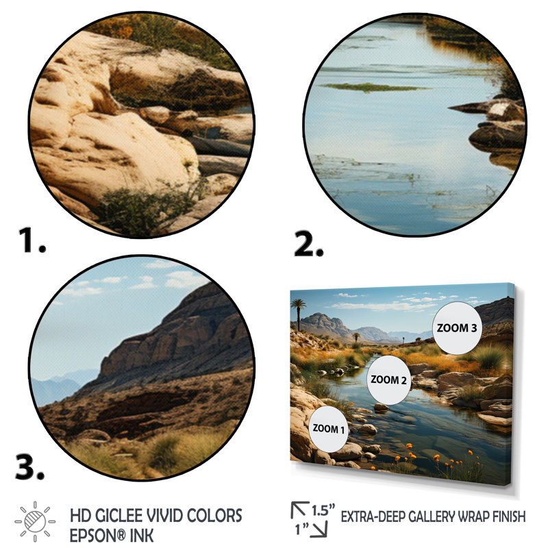 Désert oasis III sur toile, H 34 po x l 44 po x P 1,5 po, Cadre flottant noir