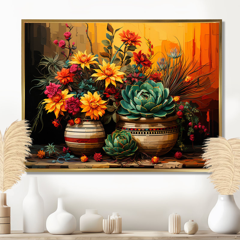 Boho, poterie florale mexicaine, Cadre flottant doré, H 16 po x l 32 po x P 1 po