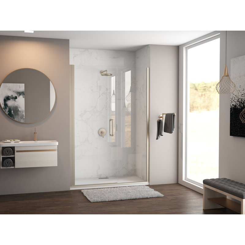 Illusion Series 48.25'' - W x 70'' H Hinged Door Frameless Shower Door with No, Brushed Nickel