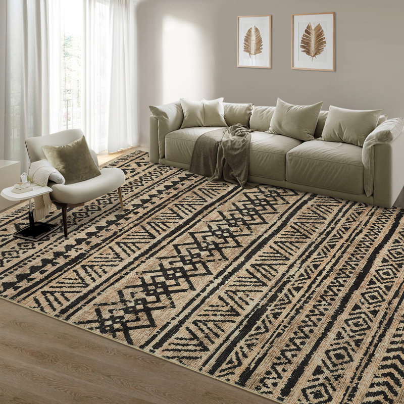 Morocco Machine Washable Rug Non-Slip Area Rug for Living Room Low-Pile Rug Ultra-Thin Rug Modern Indoor Rug for Bedroom Hallway Dining Room Kitchen Office Farmhouse