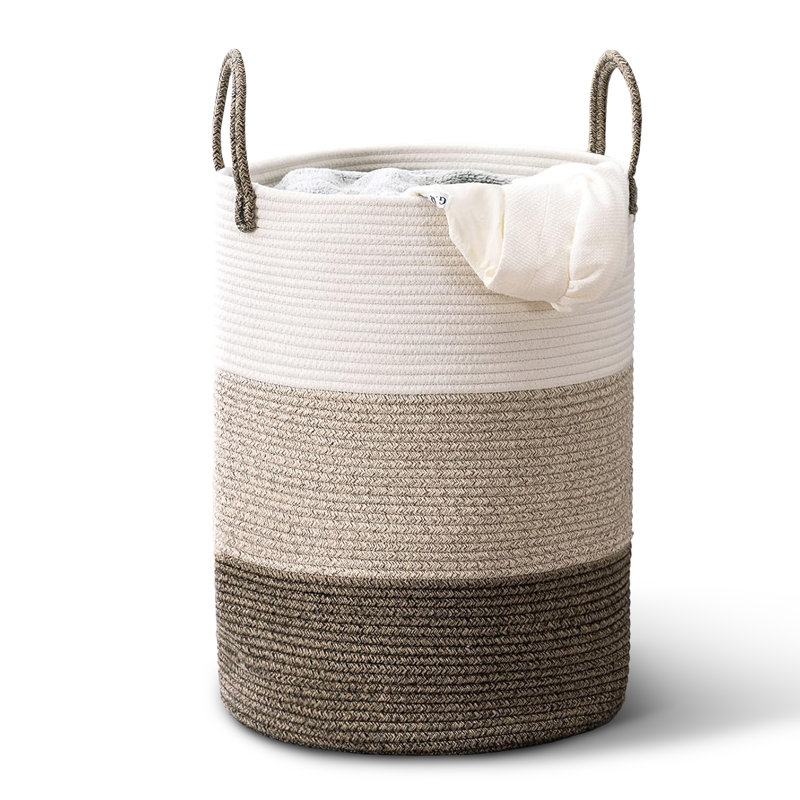  Grand panier à linge en coton tissé avec poignées, Tanné