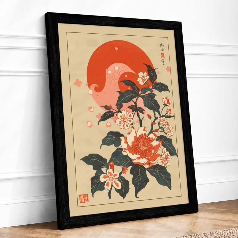 Spider Among Blooms Japandi - Framed Print, Black, A4 - 29.7 x 21.0 cm