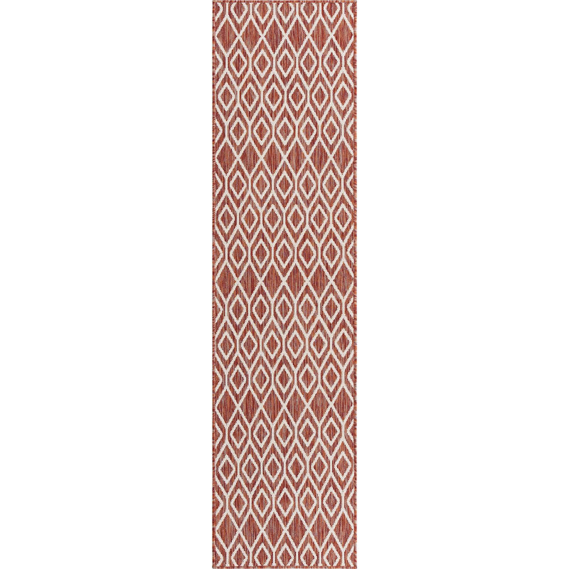 Yettem Abstract Indoor / Outdoor Rug, Runner 2' x 8', Red